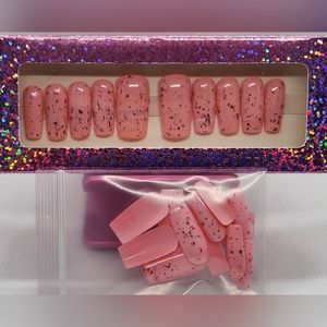 Pink Glitter Flake Press On Nails